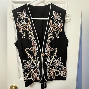 Women’s Embroidered Black Vest Top